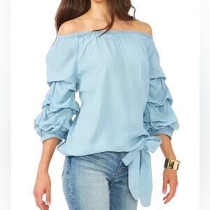 Vince Camuto off the shoulder balloon sleeve top chambray - XS